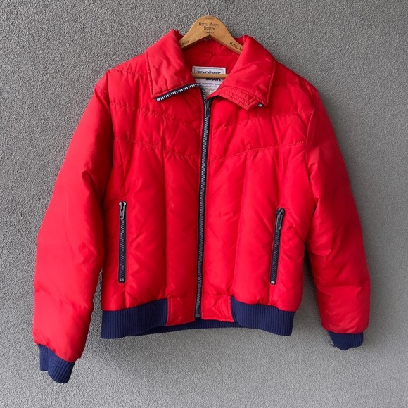 Red and Blue Large Topher Down Jacket, Jacket for Him, Vintage Winter Jacket, - Picture 1 of 7